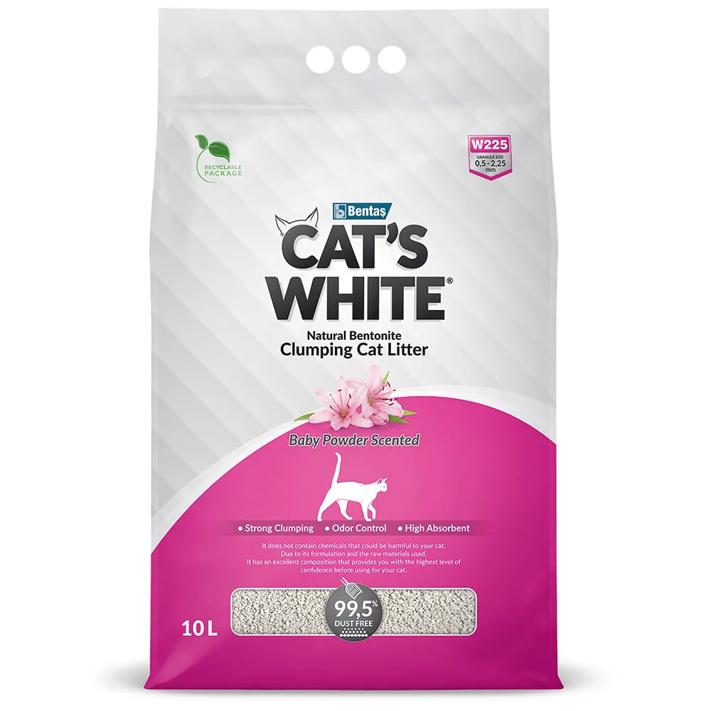Cat's White Наполнитель комкующийся с ароматом Детской присыпки для кошачьего туалета, 10 л
