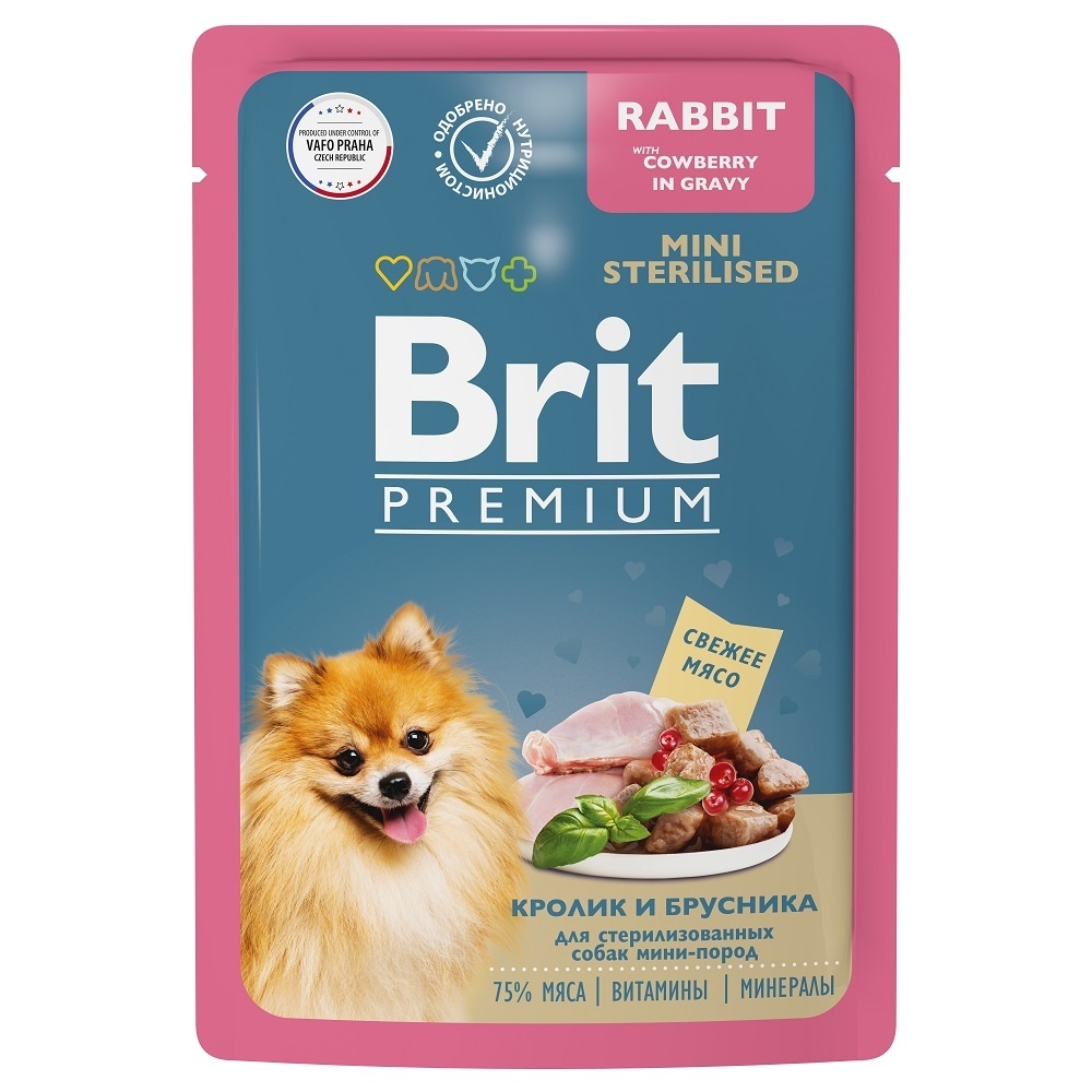 Brit Brit пауч для взрослых стерилизованых собак мини пород с кроликом и брусникой в соусе (85 г)