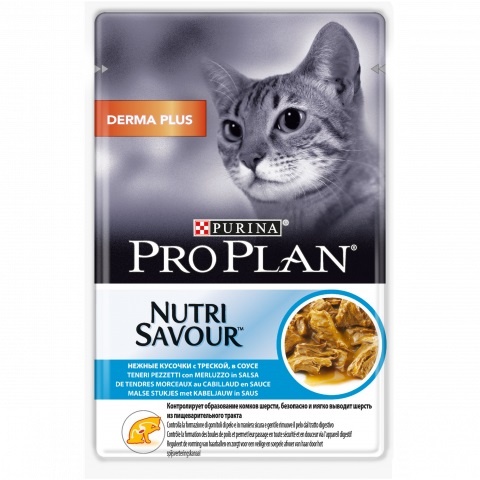 Корм для кошек Pro Plan Elegant для здоровья кожи и шерсти, с треской в соусе пауч 85г