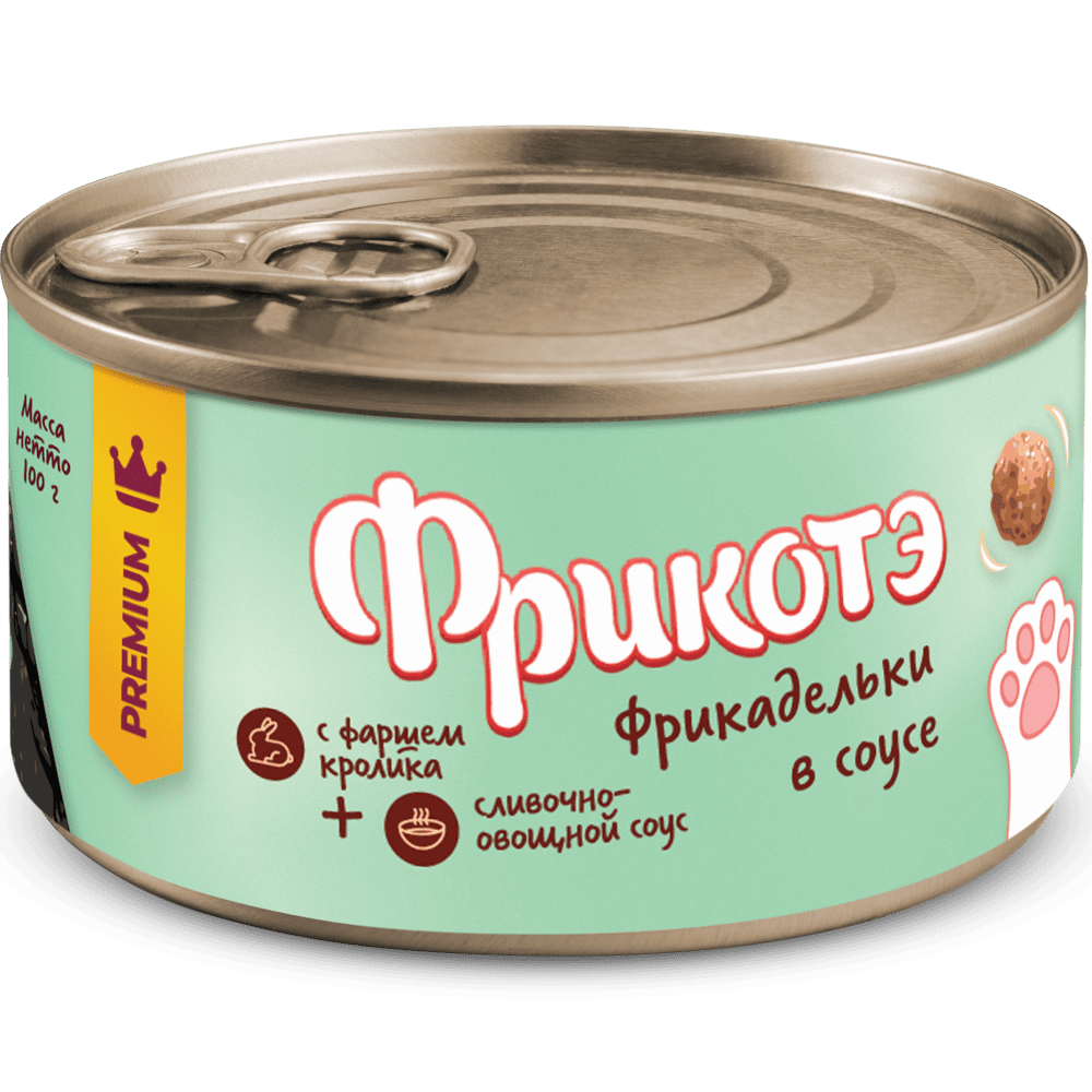 Корм для кошек ФРИКОТЭ фрикадельки с фаршем кролика в сливочно-овощном соусе банка 100г