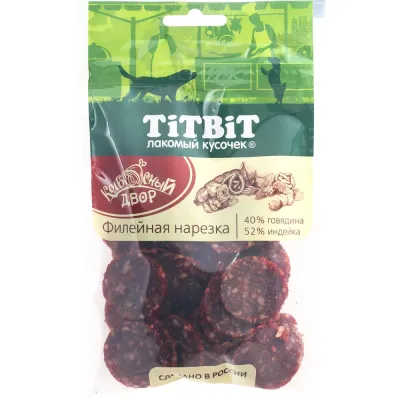 TiTBiT Лакомство Нарезка Филейная с говядиной и индейкой для собак, 80 гр.