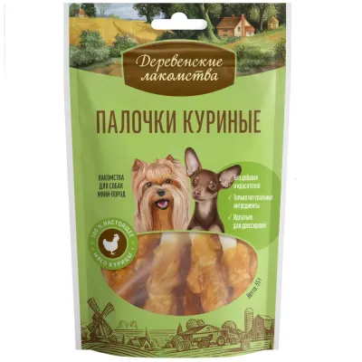 Деревенские лакомств Лакомство Палочки куриные для собак мелких пород, 55 гр.