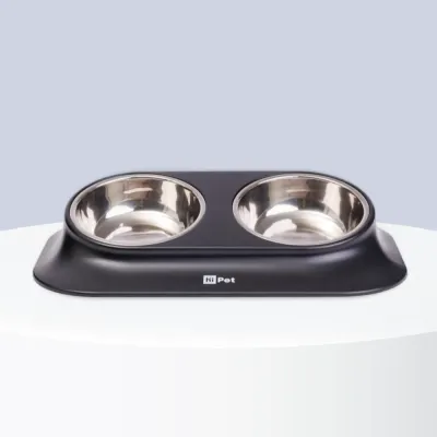 HiPet Миска двойная с уклоном для кошек и собак, 420 мл, черный