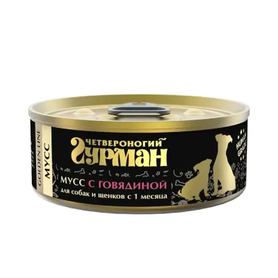 Четвероногий Гурман Golden line Влажный корм (консервы) для собак и щенков, мусс с говядиной,100 гр.