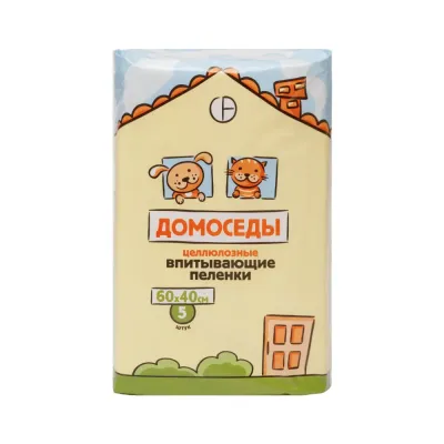 Домоседы Пеленки впитывающие 60х40 см (5 шт.) целлюлозные для собак и кошек, белые
