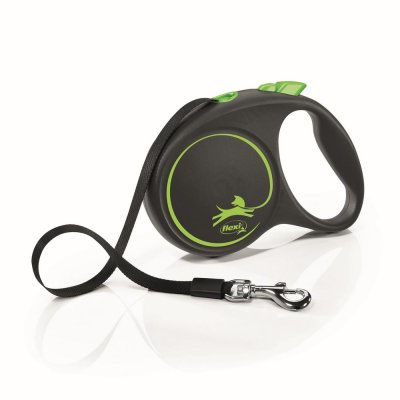 Flexi Рулетка для собак Black Design, L, до 50 кг, ремень 5 м, черно-зеленый
