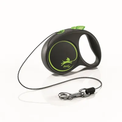 Flexi Рулетка для собак Black Design, XS, до 8 кг, трос 3 м, черно-зеленый