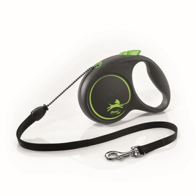 Flexi Рулетка для собак Black Design, M, до 20 кг, трос 5 м, черно-зеленый