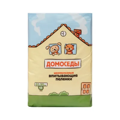 Домоседы Пеленки впитывающие 60х90 см (15 шт.) целлюлозные для собак и кошек, белые