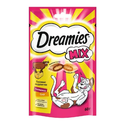 Dreamies Лакомство Подушечки с говядиной и сыром для кошек, 60 гр.