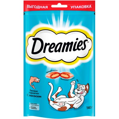 Dreamies Лакомство Подушечки с лососем для кошек, 140 гр.