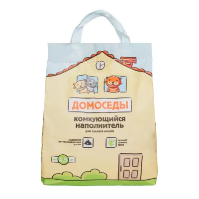 Домоседы Наполнитель комкующийся с активированным углём для кошачьего туалета, 11 л (4,5 кг), с ароматом свежих трав