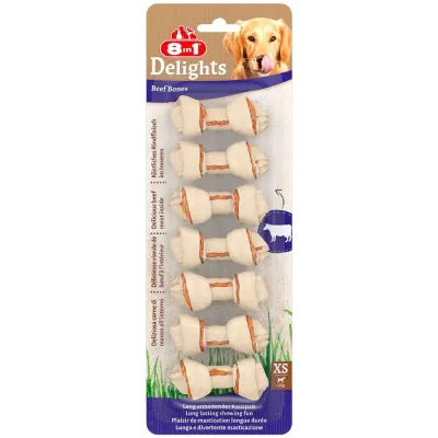 8in1 Лакомство Косточки с говядиной для мелких собак Delights Beef, 7,5 см, 7 шт.