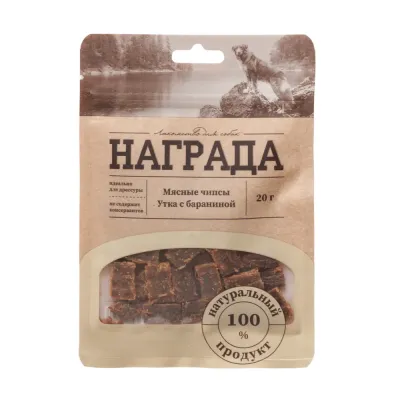 Награда Лакомство Мясные чипсы Утка с бараниной для собак, 20 гр.