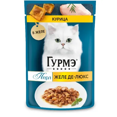 Gourmet Влажный корм (пауч) для взрослых кошек Желе Де-Люкс, с курицей в желе, 75 гр.