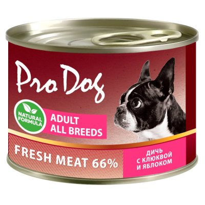 Корм для собак PRO DOG дичь, клюква, яблоко банка 200г