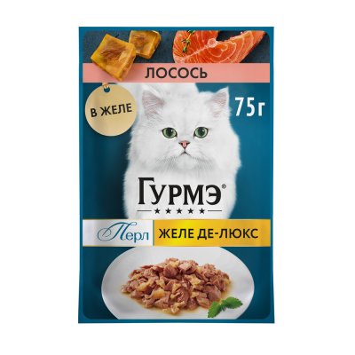 Корм для кошек ГУРМЭ Желе Де-Люкс с лососем в желе пауч 75г