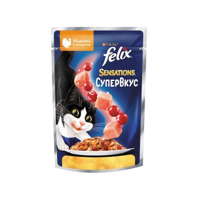 Корм для кошек FELIX Sensations Супервкус с индейкой и ягодами пауч 75г