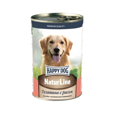 Корм для собак HAPPY DOG Телятина с рисом нежный паштет банка 410г