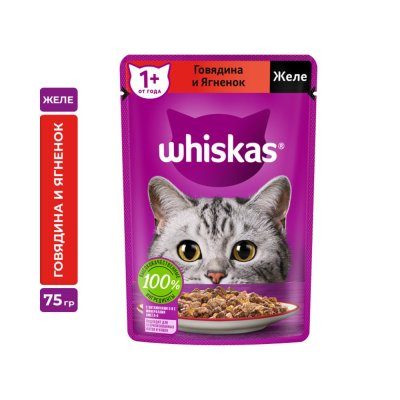 Корм для кошек Whiskas говядина, ягненок в желе пауч 75г