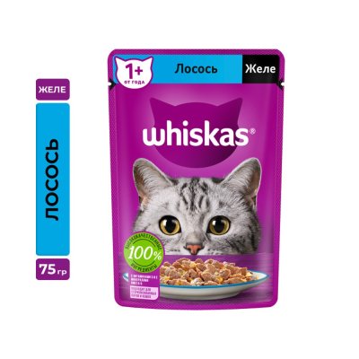 Корм для кошек Whiskas лосось в желе пауч 75г