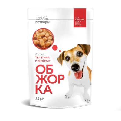 Корм для собак ОБЖОРКА кусочки в соусе с телятиной и ягнёнком пауч 85г