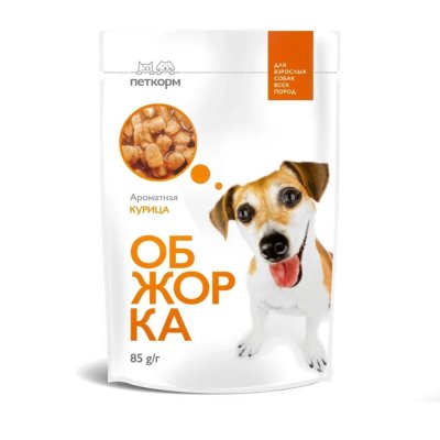 Корм для собак ОБЖОРКА кусочки в соусе с курицей пауч 85г