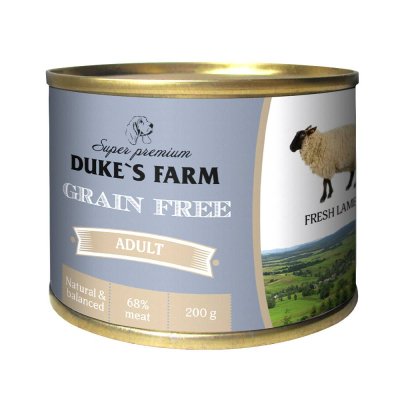 Корм для собак DUKE'S FARM Grain Free беззерновой ягненок, клюква, шпинат банка 200г