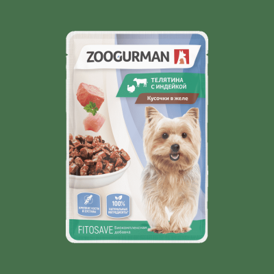 Корм для собак Зоогурман Телятина с индейкой кусочки в желе пауч 85г