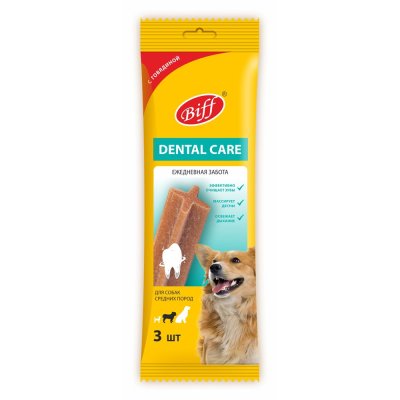 Лакомство для собак BIFF Dent Care жевательный снек для средних пород, говядина 77г