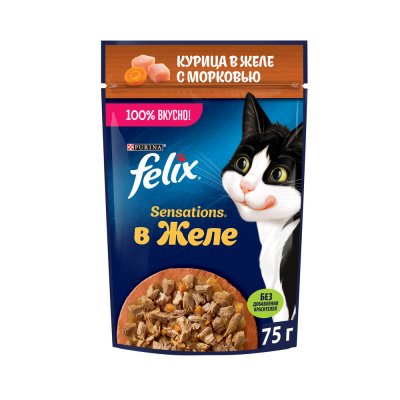 Корм для кошек FELIX Sensations Желе с курицей в желе с морковью пауч 75г