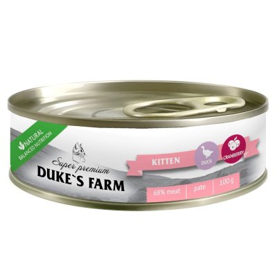 Корм для котят DUKE'S FARM паштет утка, шпинат банка 100г