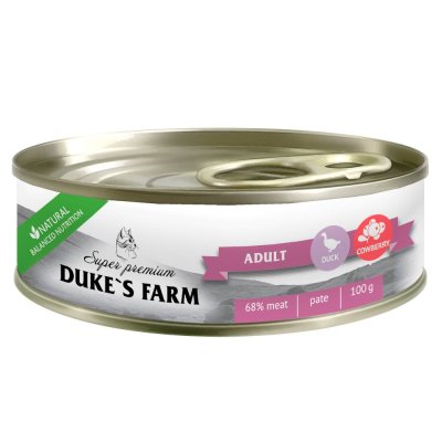 Корм для кошек DUKE'S FARM паштет утка, брусника банка 100г