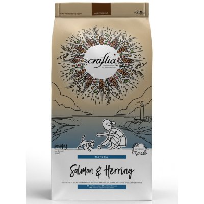 Корм для щенков CRAFTIA Natura для миниатюрных и мелких пород, лосось с сельдью сух. 2кг