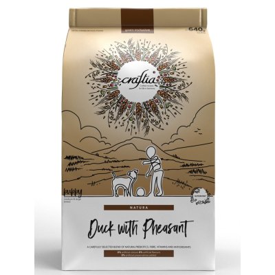 Корм для щенков CRAFTIA Natura для средних и крупных пород, утка с фазаном сух. 640г