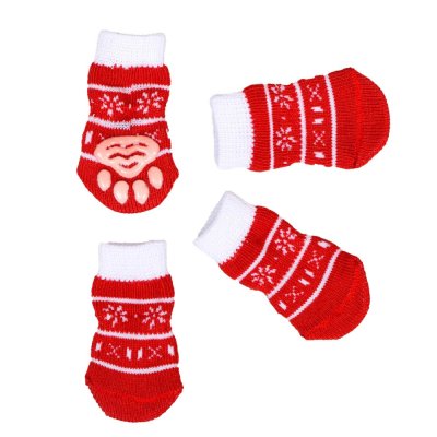 Носки для собак SIMA LAND Пижон &quot;Снежинки&quot; нескользящие с меховой опушкой, S (2,5/3,5х6см), наб. 4шт