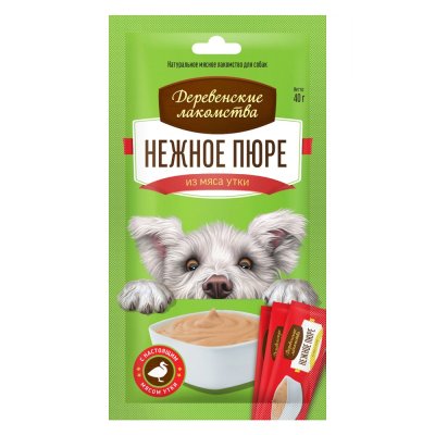 Лакомство для собак ДЕРЕВЕНСКИЕ ЛАКОМСТВА Нежное пюре из мяса утки 4х10г