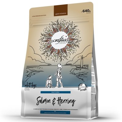 Корм для собак CRAFTIA Natura для средних и крупных пород, из лосося и сельди сух. 640г