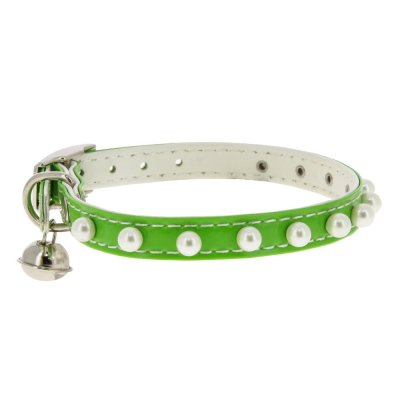Ошейник для кошек КАСКАД "Синтетик" двойной прошитый с жемчугом и бубенчиком 10ммх30см зеленый