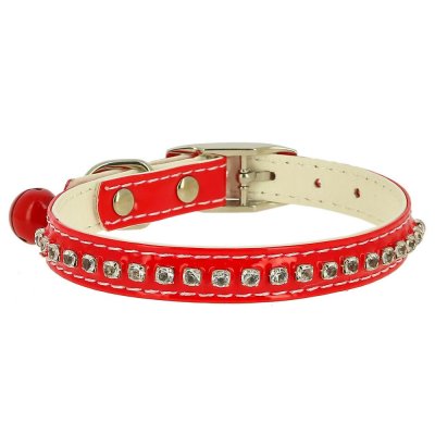 Ошейник для кошек КАСКАД "Синтетик" двойной прошитый со стразами и бубенчиком 10ммх30см красный