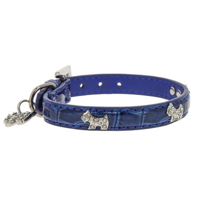 Ошейник для собак КАСКАД "Колибри" змеиная кожа с укр."Собачка" со страз.и кулоном 15ммх35см голубой