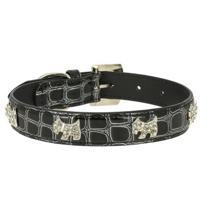 Ошейник для собак КАСКАД "Колибри" змеиная кожа с укр."Собачка" со страз.и кулоном 25ммх50см черный