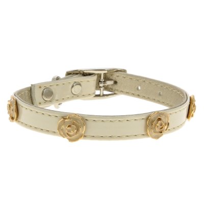 Ошейник для собак КАСКАД "Колибри" лаковый с украшением "Роза" 12ммх30см белый