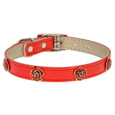 Ошейник для собак КАСКАД "Колибри" лаковый с украшением "Роза" 15ммх40см красный