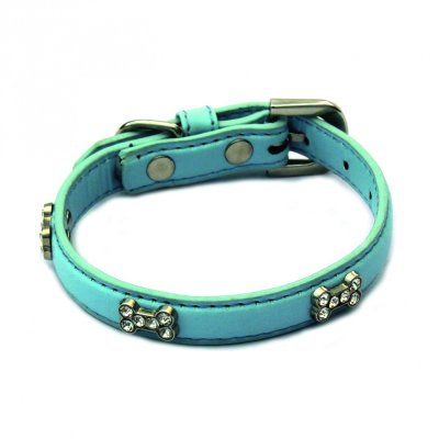 Ошейник для собак КАСКАД "Колибри" перламутровый с укр. "Косточки со стразами" 15ммх35см голубой