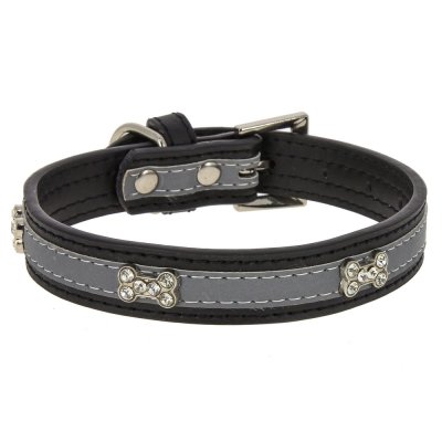 Ошейник для собак КАСКАД "Колибри" с украшением "Косточки" со стразами 25ммх50см черный
