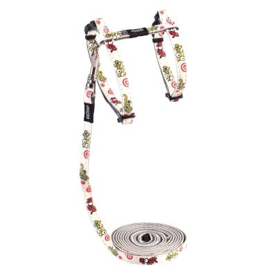 Rogz Комплект для кошек поводок и шлейка размер XS серия Glow Cat Длина 180 см, белый с рисунком