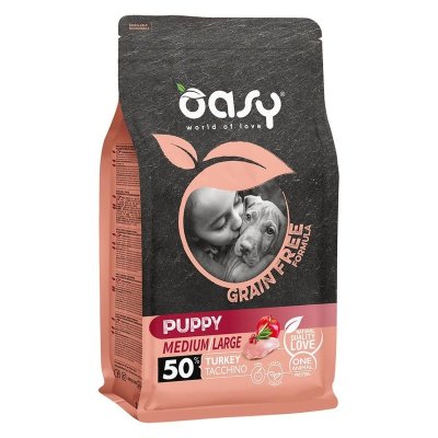 Oasy Dry Grain Free Puppy Medium &amp; Large Breed Professional сухой корм для щенков средних и крупных пород беззерновой с ИНДЕЙКОЙ - 12 кг