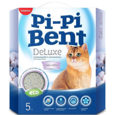 Pi-Pi Bent DeLuxe Clean Cotton комкующийся наполнитель для кошачьих туалетов,с ароматом чистого хлопка  5 кг