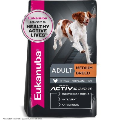 Eukanuba Adult Medium Breed полнорационный сухой корм для собак средних пород, с курицей - 3 кг
